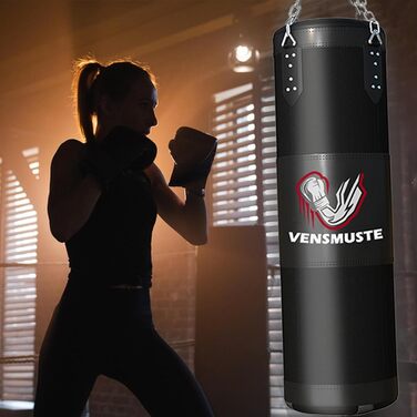 Боксерський мішок Vensmuste для дорослих, 4FT, комплект з рукавичками 340.2g, ланцюгами та напульсниками. Підходить для MMA, карате, кікбоксингу. Чорний