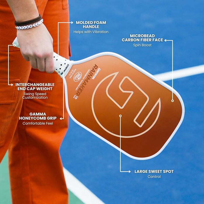 GAMMA Rainmaker: ракетка для піклболу – легка, велика зона удару, карбонове покриття з мікроперлинками для обертання та контролю, амортизуюча ручка, регульована вага, 6 кольорів (Помаранчевий/Західний з візерунком 'Sunset Chevron')