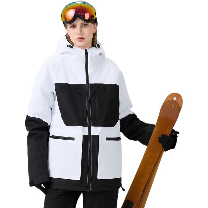 Жіночий комплект гірськолижний (2 шт.): куртка та штани HOTIAN. Водонепроникний, вітронепроникний, теплий. Розмір M, колір: чорний + білий