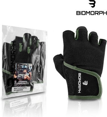 Фитнес рукавички BIOMORPH для жінок та чоловіків | Рукавички для тренувань, бодібілдингу, кросфіту (Army Green, 15.5-17.5 см, XS)