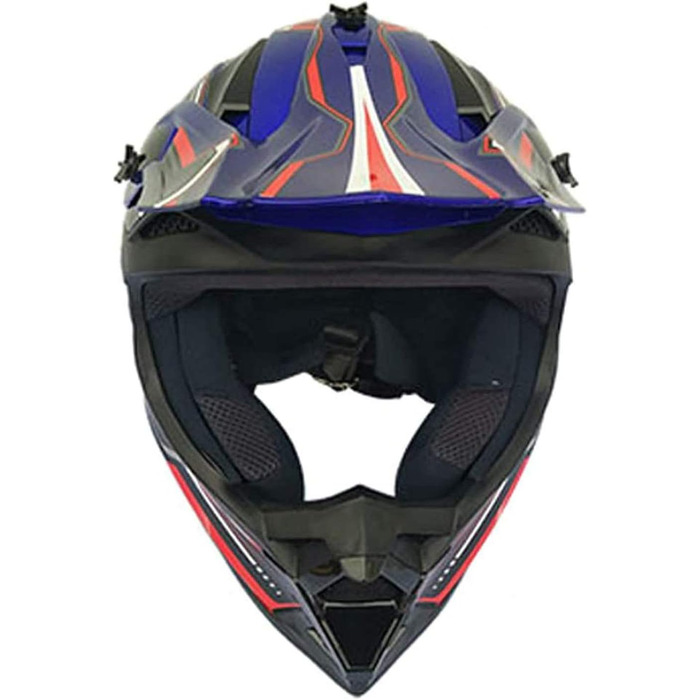 Мотошолом YASE Cross для мотокросу/ендуро/даунхілу, повний захист обличчя, з окулярами, для мопеда/ATV/MTB (чорний/синій/червоний, M (54-55 см))