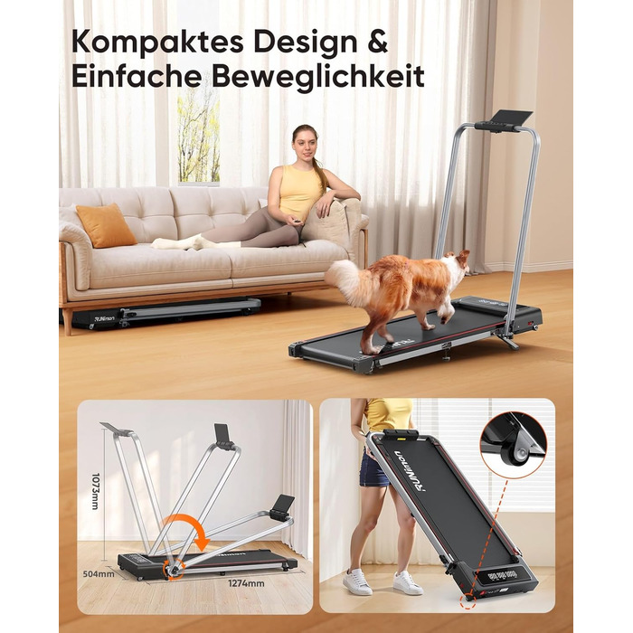 Бігова доріжка для дому 6-в-1 з регулюванням нахилу 9%, швидкість до 12 км/год, двигун 2.5 к.с., складана Walking Pad для офісу та дому, LED-дисплей, навантаження до 120 кг, сріблясто-чорна