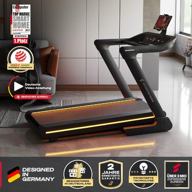 Бігова доріжка Sportstech sTread Pro/Lite – складаний, до 20 км/год, кут нахилу 15-17%, вантажопідйомність 150 кг, LED-дисплей, сумісність з додатком, тихий 7PS двигун, велика площа для бігу, німецька якісна марка sTread Lite