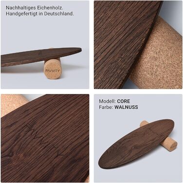 Балансборд з дуба FAVVITY® Core Walnuss: тренажер для рівноваги з додатком | Зроблено в Німеччині, сертифікат FSC