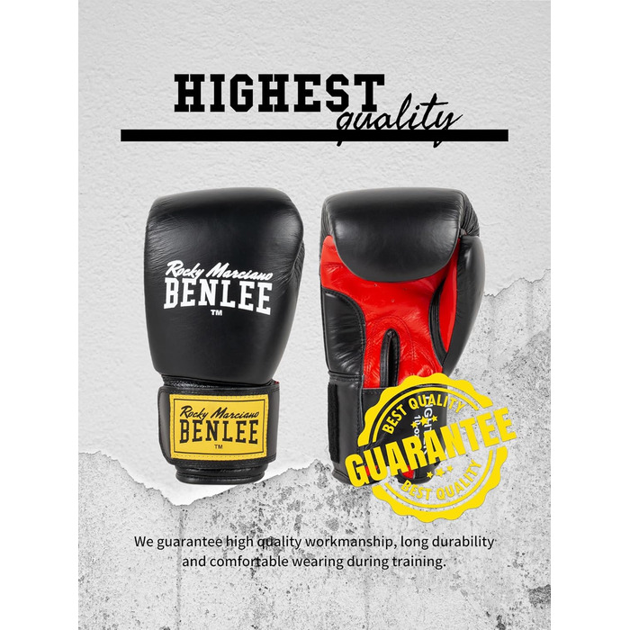Боксерські рукавички BENLEE Fighter 10 oz з натуральної шкіри, чорно-червоні, одиночні