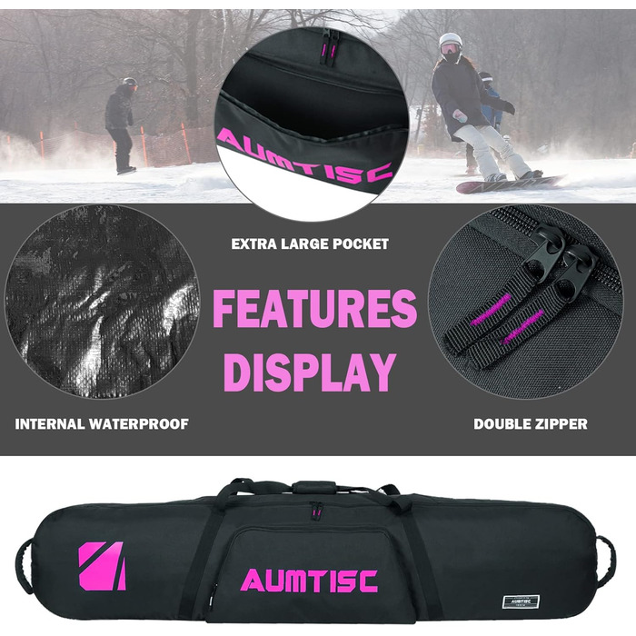 Сумка для сноуборду AUMTISC: містка, для зберігання та транспортування сноуборду та спорядження, рожева, 155 см