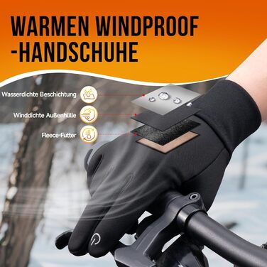 Зимові рукавички Benirap для чоловіків та жінок, вітрозахисні, з підтримкою сенсорного екрану, неслизькі, спортивні, теплі, для активного відпочинку, їзди на велосипеді, бігу, прогулянок з собакою. Чорний колір, модель TM01