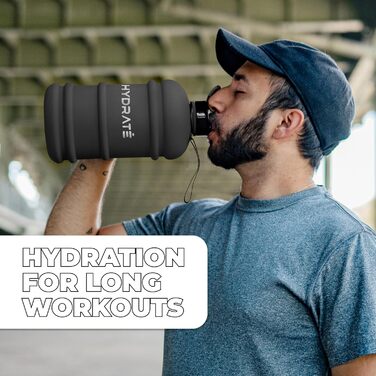Фляга для води HYDRATE XL 2,2 л - Ідеальна для спортзалу, спорту та подорожей, без витоку, BPA-free, надміцна, фляга для тренувань або джумбо-фляга (Матова Чорна, 2188 мл)