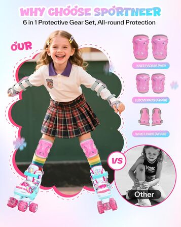 Роликові ковзани Sportneer для дітей з підсвіткою та захистом, розмір M (EU 33-36)