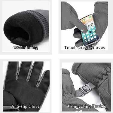 Чоловічі зимові рукавички KXF, шкіряні, з флісовою підкладкою, теплі, вітронепроникні, для їзди на велосипеді, водіння, бігу, кемпінгу та походів (Сірий)