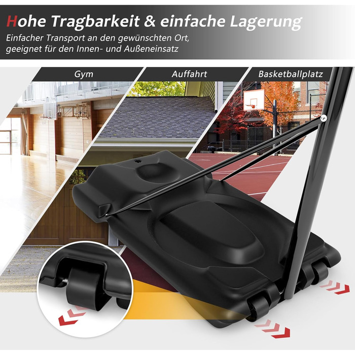 Баскетбольне кільце GOPLUS з підставкою на колесах, регульована висота 180-305 см, для дорослих та підлітків