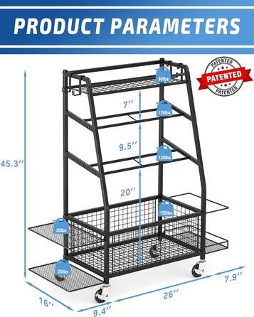Підставка для гантелей розширена для дому - стійка для тренувань з 4 колесами та зручним зберіганням з обох сторін, чорна