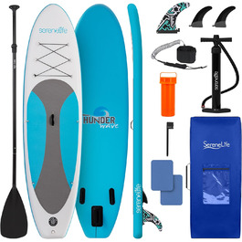 Надувний SUP СеренеЛайф для дорослих та дітей: комплект з веслом, насосом та сумкою. Touring SUP, рухлива дошка для плавання по морю, річці та озеру. Максимальне навантаження 155 кг, колір морської хвилі.