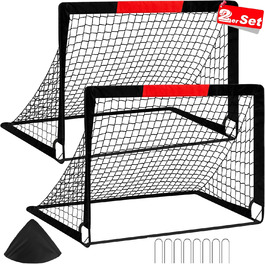 Дитячі футбольні ворота Pop Up, 2 шт. - ідеальні для гри в саду та на вулиці. Чорні, розмір 120x90x90 см, з сумкою для перенесення