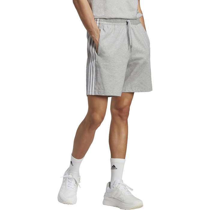 Чоловічі повсякденні шорти adidas Essentials French Terry 3-Stripes, сірі (Medium Grey Heather/White), розмір M