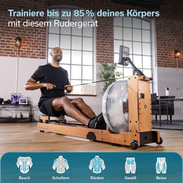 Водний тренажер Skandika Lykke: дерев'яний, для дому, з великим баком 90°, сумісний з Kinomap