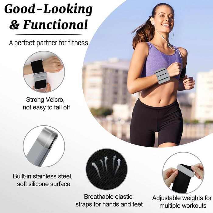 Набір обтяжень для зап'ястя та кісточок Omtofo, 2 шт (по 0,45 кг), Зелений (Сірий), для йоги, танців, пілатесу, аеробіки, кардіо та ходьби