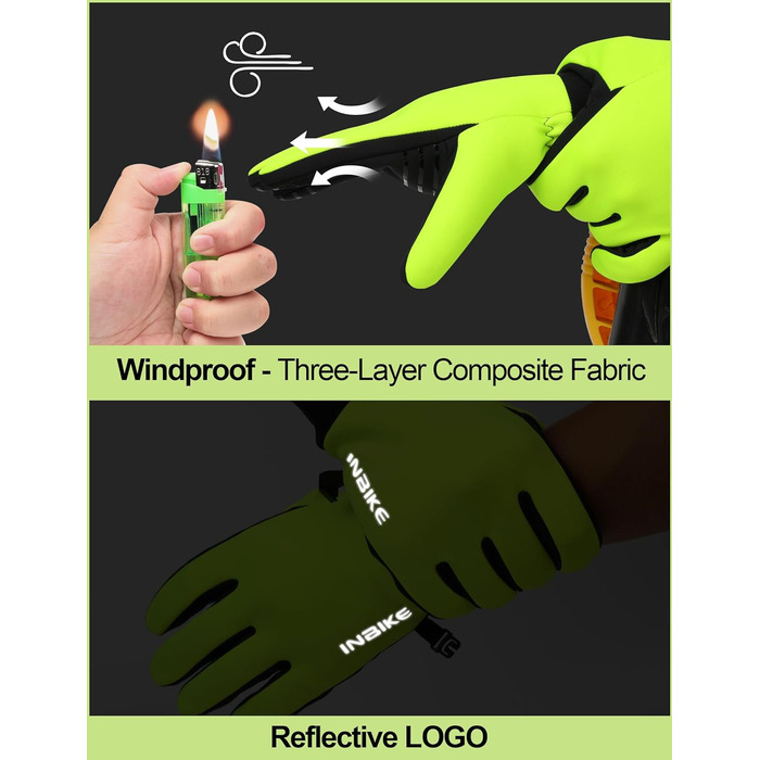 Зимові рукавички для велоспорту та катання на лижах з сенсорним екраном, вітрозахисні, теплі, зелені, XL