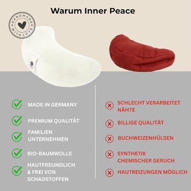 Подушка для йоги та медитації Inner Peace Halbmond 42x20 см, бавовна Біо, з лушпинням гречки, знімний чохол (натуральна)