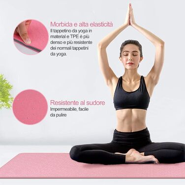 Йогамат (Yogamatte) 183x61x0.6 см, двостороння, антиковзка, водонепроникна, з сумкою та ременем. Для пілатесу, спорту, фітнесу, медитації (Блакитна троянда)