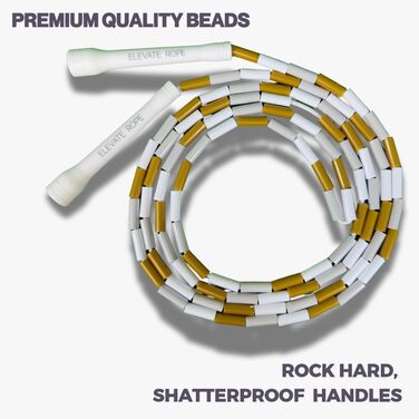 Стрибкове канат Elevate Rope Professionelles Perlen - 3м, регульований, якісні намистини, поліестер - для фрістайлу, кардіо, трюків, для всіх рівнів, внутрішнє/зовнішнє використання, білий/блакитний/золотий