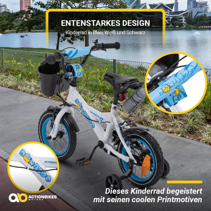 Дитячий велосипед Actionbikes 12/16/20 дюймів, V-Brake, для хлопчиків і дівчаток, з крилами, від 2 до 9 років
