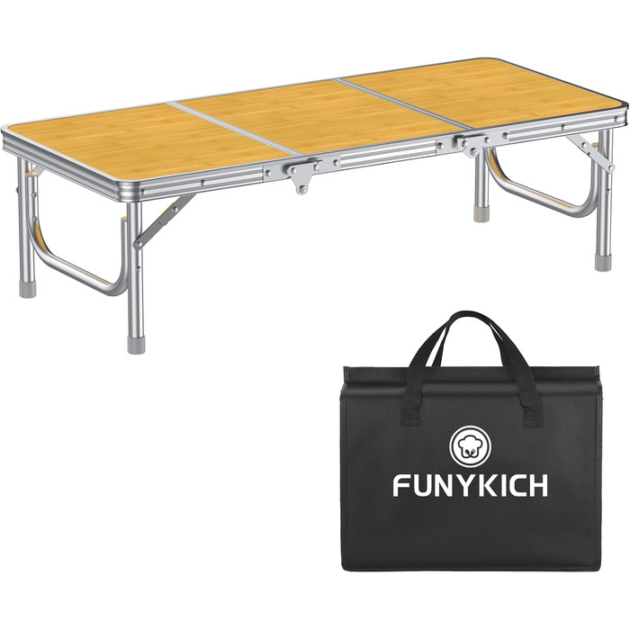 Складний кемпінговий стіл FUNYKICH 87x40x26 см, жовтий - алюмінієвий, з MDF стільницею, портативний для пікніка, пляжу, балкону