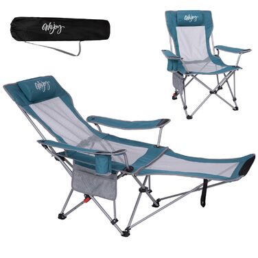 WEJOY Кемпінговий стільчик 2-в-1, складний, з регульованою спинкою та підставкою для ніг, розслаблюючий крісло-лежак з тримачем для напоїв, стільчик для риболовлі на відкритому повітрі, для кемпінгу, сітка, 1 шт., блакитний/сірий