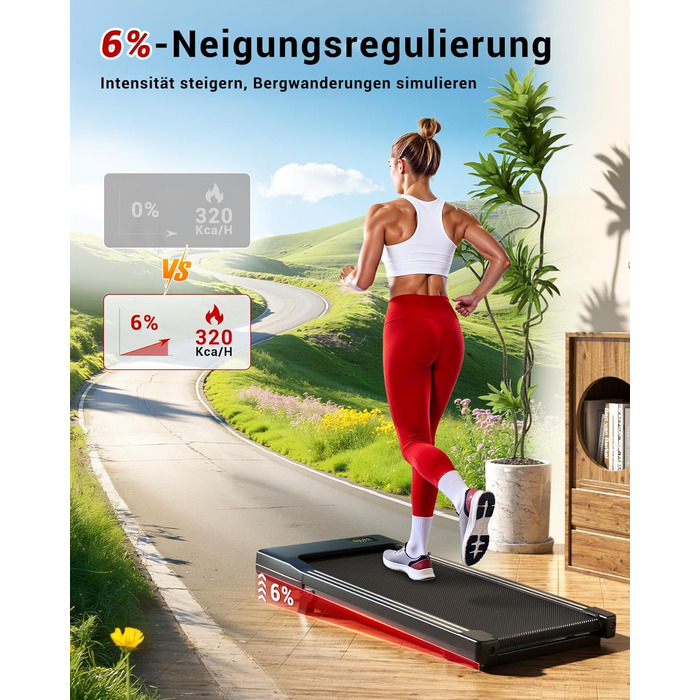 Walking Pad Superun з нахилом 6% – біговий доріжка для дому, максимальна швидкість 12 км/год, з додатком та пультом дистанційного керування. Робочий стіл, максимальне навантаження 136 кг, 90 см, колір Чорний.