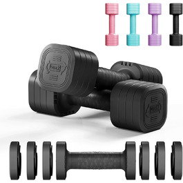 Набір гантелей Dripex регульовані 5 кг x2 або 2.5 кг x2, 6 шматків з регулюванням ваги 0.5 кг/0.25 кг (чорний)