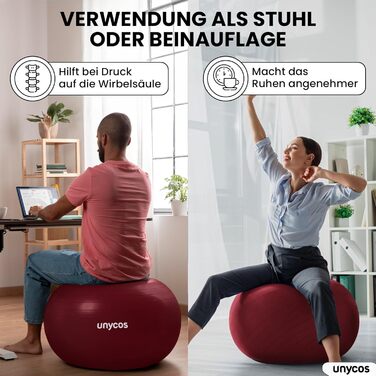 Фітбол Unycos 65 см для фітнесу, йоги, пілатесу, балансу та силових тренувань. З насосом, BPA-Free, антивибуховий. Рожевий #10