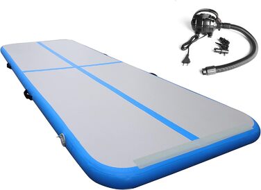 Гімнастичний надувний мат Air Track (300 x 100 x 10 см) блакитно-сірий, з електричною помпою