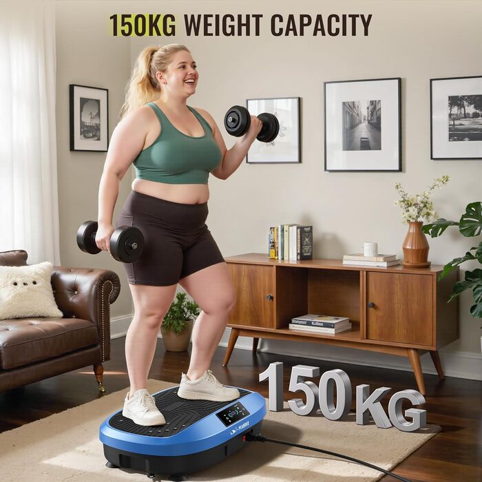 Вібраційна платформа FLYBIRD для всього тіла з пультом дистанційного керування, 120 швидкостей, 150 кг, N-блакитний (Переможець тесту 2025)