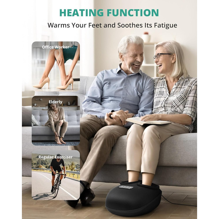 Масажер для ніг Medcursor з підігрівом, глибокий масаж, зняття напруги м'язів та стоп, багатоступеневі налаштування та регульована інтенсивність для дому та офісу (Чорний)