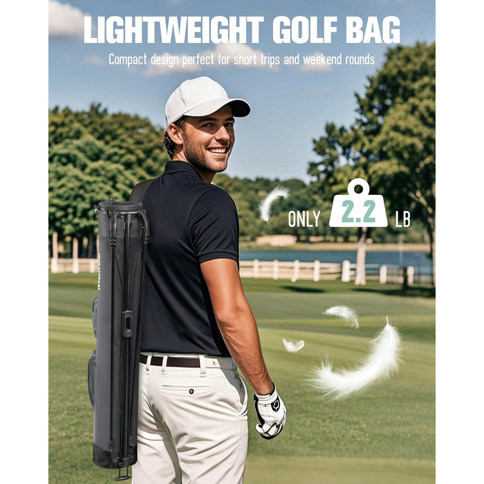 Сумка для гольфу на штативі, легка, 2-way роздільник, 3 кишені, сіра (A3)