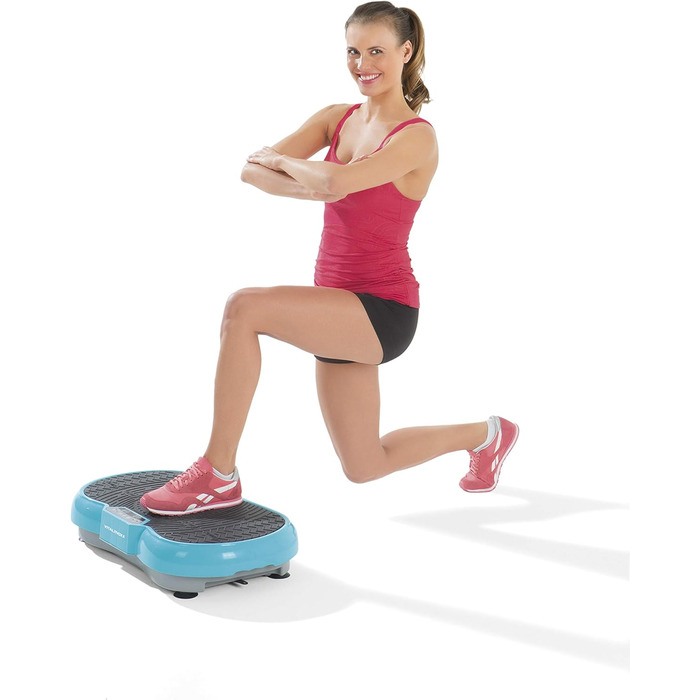 VITALmaxx Вібротренажер 200 Вт, 4-частини, блакитний, LCD-дисплей, пульт дистанційного керування, 99 рівнів вібрації, 9 програм, 3 зони вібрації, еспандери з ручками