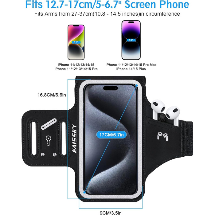Спортивний браслет для телефону на руку: підходить для iPhone 16/15/14/13/12 Pro Max, Galaxy S25 S24. З кишенькою для навушників, для бігу та фітнесу.