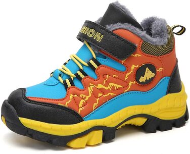 Дитячі зимові черевики Meidiastra для ходьби та трекінгу: теплі, водонепроникні, з неслизькою підошвою та застібкою-липучкою (30-40 EU), зелені та помаранчеві кольори
