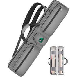 Чохол для більярдних київ, 10 x 13 см, з кишенями, на 4 киї, 5 аксесуарів, з підкладкою, м'який та міцний, з регульованими плечовими ременями для чоловіків та жінок, преміум-поліуретан, сірий