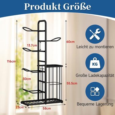 Стенд для зберігання баскетбольних м'ячів Ballständer: полиця для спортивного обладнання, відкидна стійка-тримач на 5 м'ячів та кошиків, баскетбольний кошик для регбі, волейболу, футболу