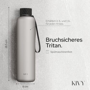 KIVY Пляшка для води 1 л – для газованої води, герметична, ударостійка, легка – спортивна пляшка для тренувань, фітнесу, BPA Free, чорна