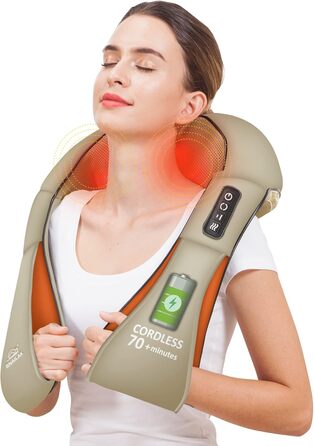Бездротовий масажер Shiatsu Snailax з функцією підігріву, 4D-роликами для шиї, плечей і спини, м'язова релаксація, подарунок для чоловіків та жінок (хаки)