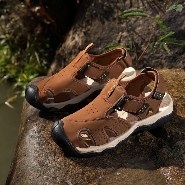 Чоловічі сандалі AX BOXING для трекінгу та спорту, літні відкриті, на липучці, дихаючі, антиковзкі, розмір 44 EU (коричневі)