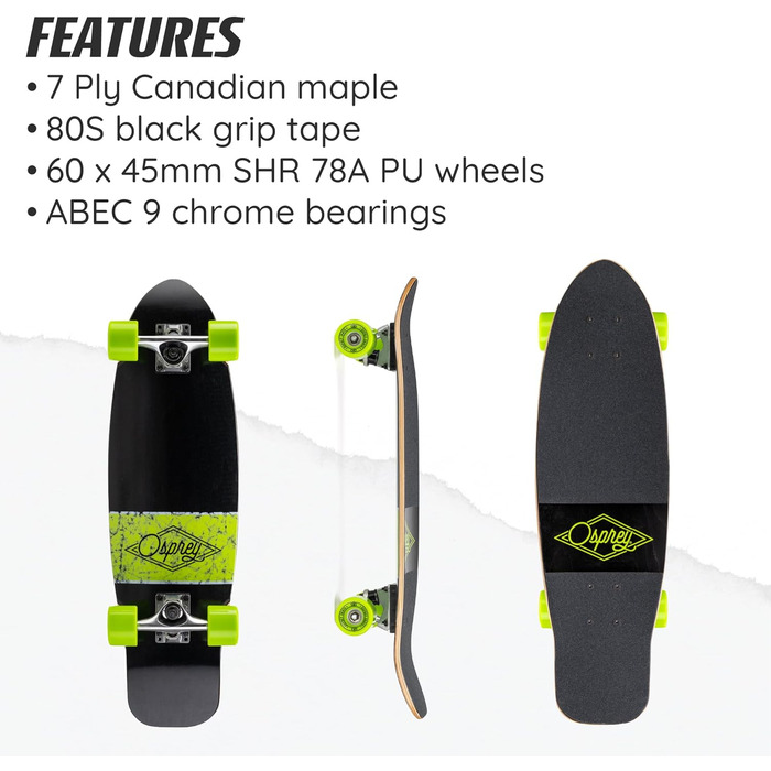 Скейтборд Osprey Cruiser для дорослих і дітей, кілька стилів і розмірів, для початківців