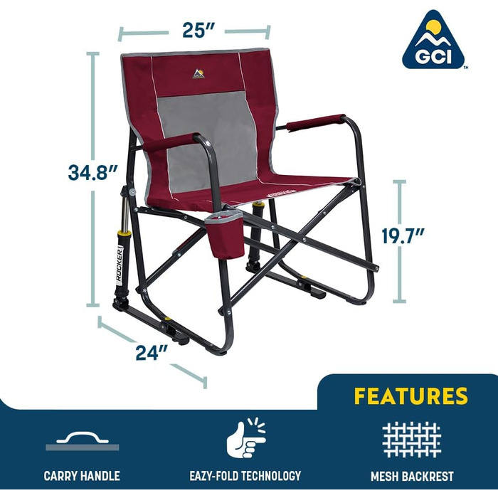 Зручне крісло-гойдалка GCI Outdoor Kickback для відпочинку на природі та кемпінгу, колір Heathered Indigo (Королівський синій)