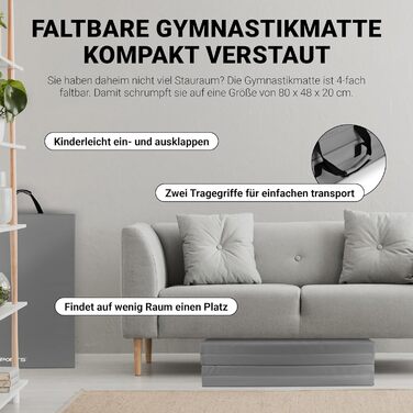 М'який килимок для гімнастики MSPORTS Premium 190x80x5 см, складаний, сірий - спортивний мат для дому та дітей