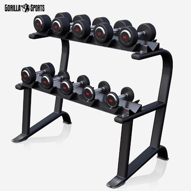 Стійка для гантелей GORILLA SPORTS, 2-рівнева, 121x65x100 см, до 250 кг, сталева, підставка для гантелей, органайзер для гантелей