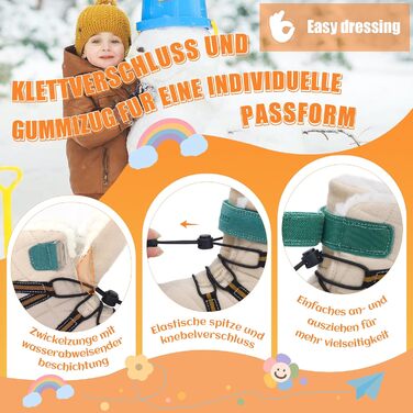 Зимові черевики для дівчаток та хлопчиків VisionReast: тепла вовняна підкладка, підошва з неслизьким протектором, для прогулянок та походів (зелені, 37 EU)