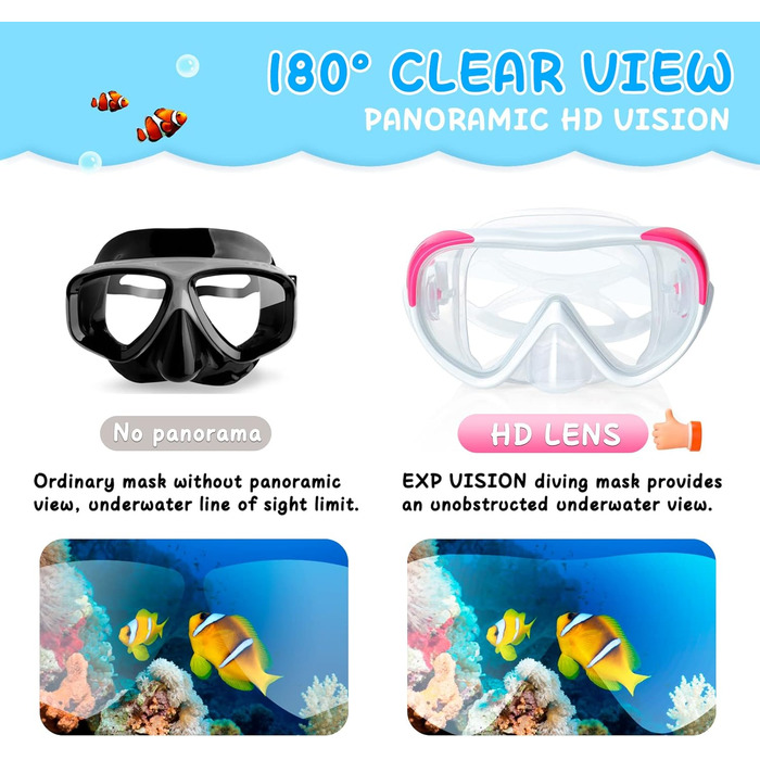 Дитячі окуляри для плавання Kinder Taucherbrille 180° Anti-Fog, маска для снорклінгу з носовою перегородкою, для підлітків 4-15 років, білі
