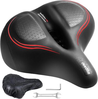 Велосипедне сідло Cloud Comfort Pro Max – зручне, м'яке, анатомічне, з пам'яттю форми, червоним світловідбивачем, для міських та гірських велосипедів, з амортизацією